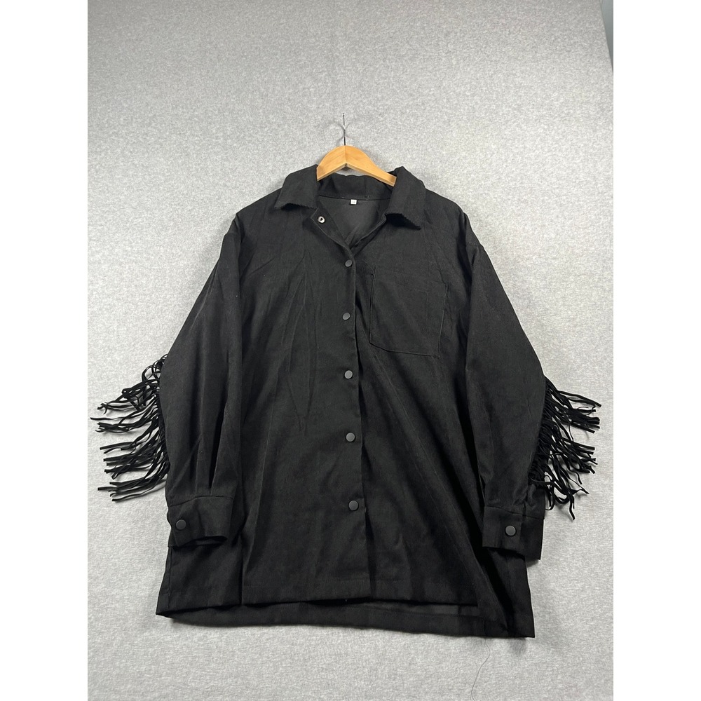 Fringe Corduroy Shacket Women M Black Western Rodeo Oversized Country Concert